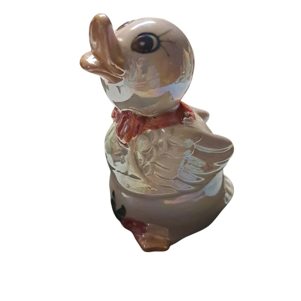 Hand Painted Lusterware Duck Bank‎ Bow Tie Vest Iridescent Spring Easter 5